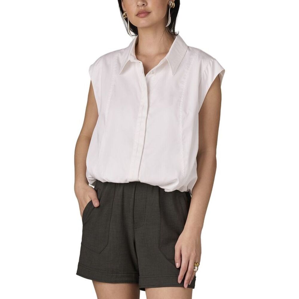 Wit & Wisdom Womens Extended Shoulder Cap Sleeve Collared Shirt